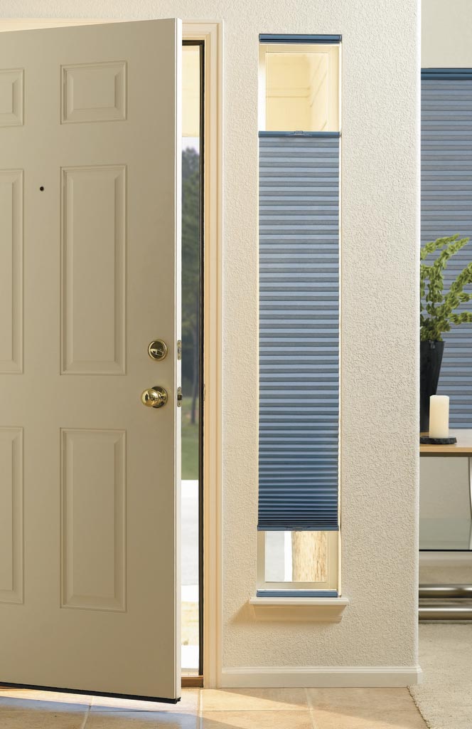Hunter Douglas Duette Cordless Sidelight Shades in an entryway sidelight