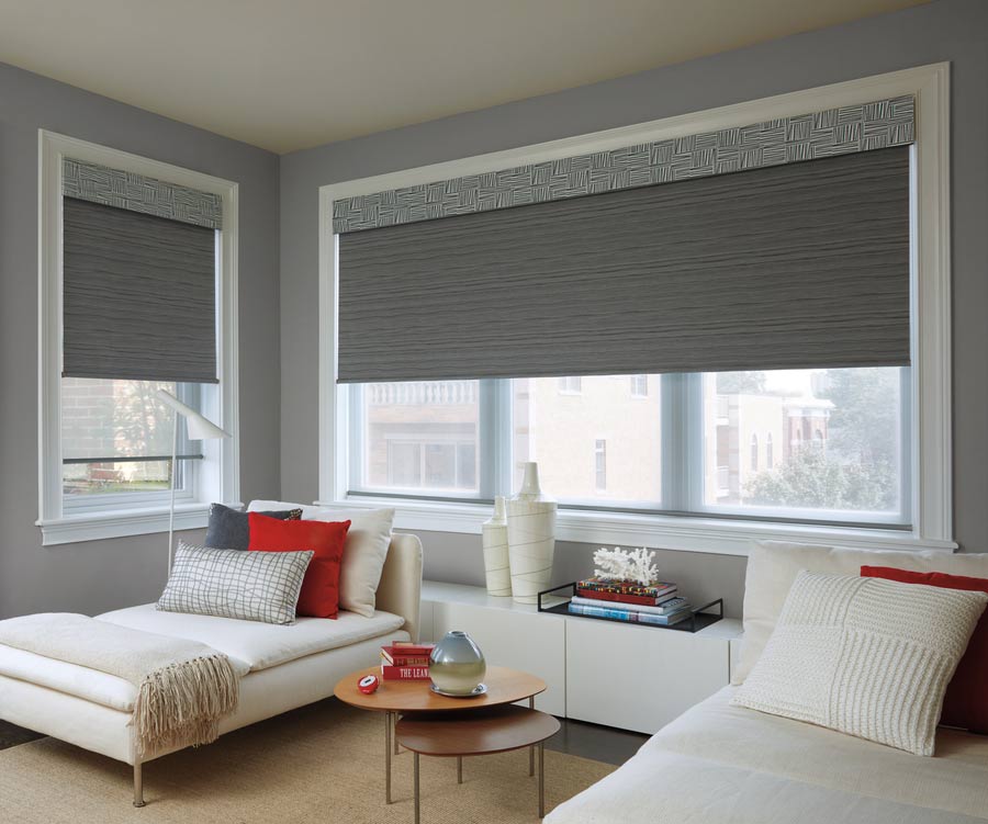 Hunter Douglas Designer Roller Shades with PowerView® Motorization in guest bedroom